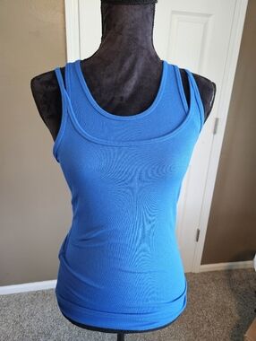 White House Black Market Blue Double-Strap Ribbed Tank